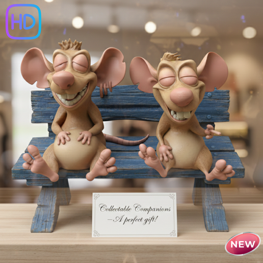 Duo of Comic Mice on a Bench - "Collectable Companions" figurine