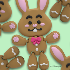 3DLasagna_gingerbread_bunny.png PRINT IN PLACE ARTICULATED GINGERBREAD BUNNY ORNAMENT