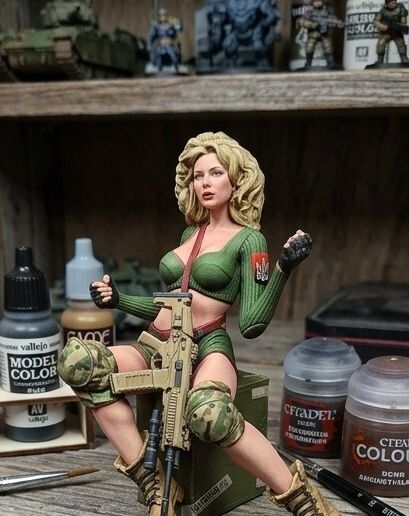 🔥 Ukrainian Combat Medic Girl Pin-Up with Flares & Assault Rifle — STL / 3D Model for Printing