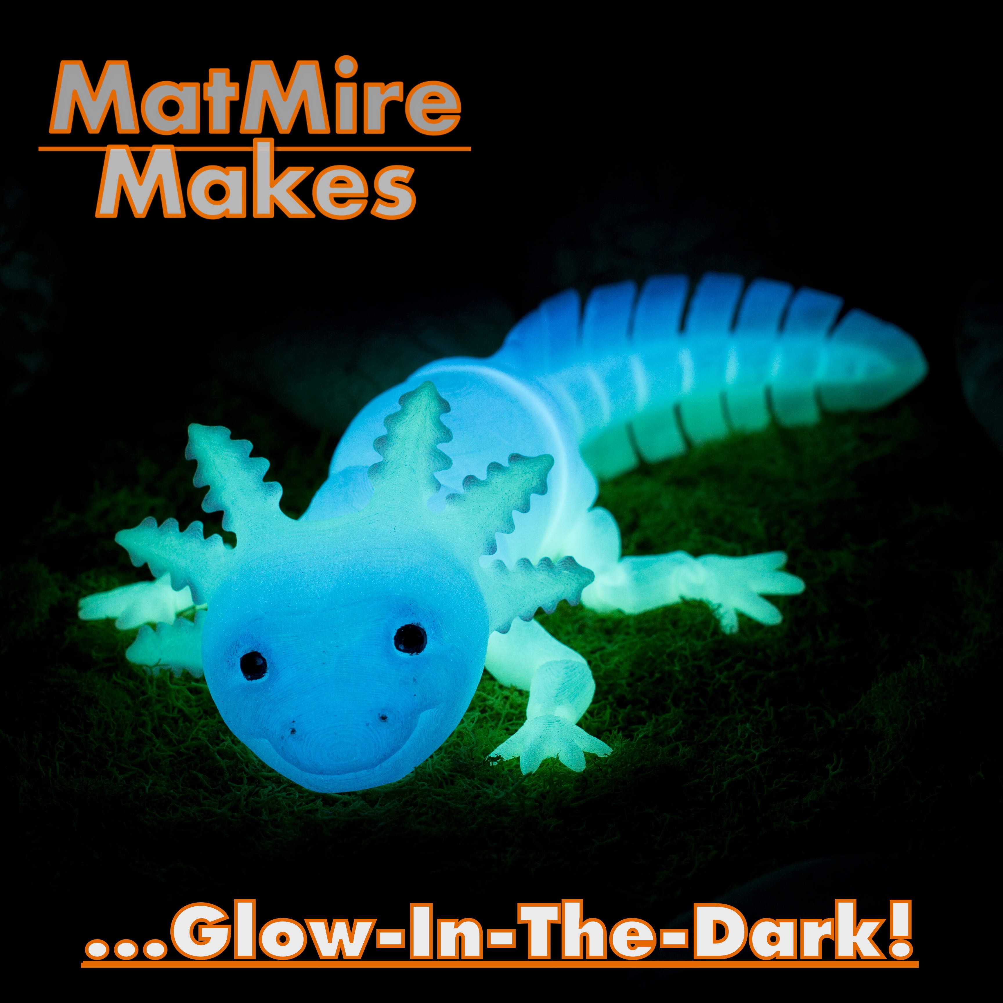 .--Glow-In-The-Dark! Файл STL Очаровательный шарнирный аксолотль, тело с отпечатками, голова с защелкой, милый флекси・Модель для печати в 3D скачать, MatMire_Makes