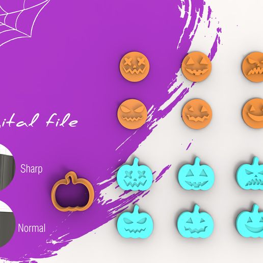 Halloween Spooky Pumkin Stamps Clay Cutter | Digital STL File | 4 Sizes | 2 Cutter Versions 3D model