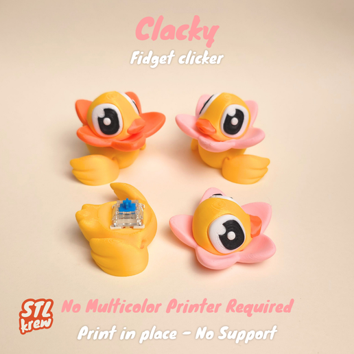 Cute duck fidget clicker - Clacky, articulated, print in place keychain - 3D model önizlemesi