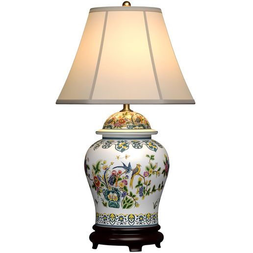 Floral European Provence Porcelain Temple Jar Nightstand Bedside Table Lamp - 3D model önizlemesi