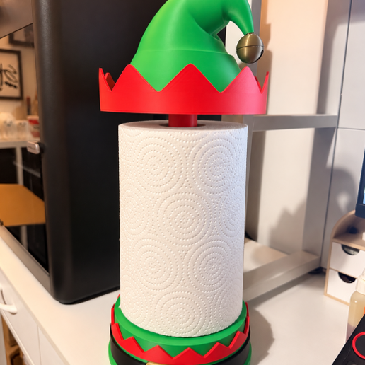 Christmas Elf Hat Paper Towel Holder - No AMS 3D model by JadesPrintHouse