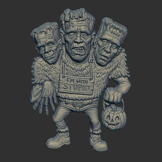 👹 modelo cnc do monstro de três cabeças frankiesten・Arquivo STL