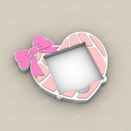 Post-It, Sticky Note Holder Heart with bow shell - 3MF pre-painted , STL