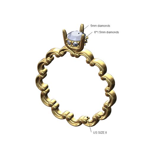 3 prong setting eternity scroll artdeco wedding ring 3D print model