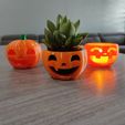 happy-pump.jpg 3 happy Halloween pumpkins (candle holder, plant base, and candy bowl)
