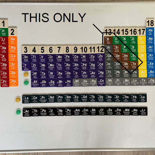 Periodic table of elements 6/12 - half metals, 6 element PL 3D model