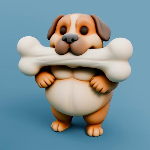 Chubby Dog with Bone Figurine STL – Cute Cartoon Puppy 3D Print for Desk Decor
