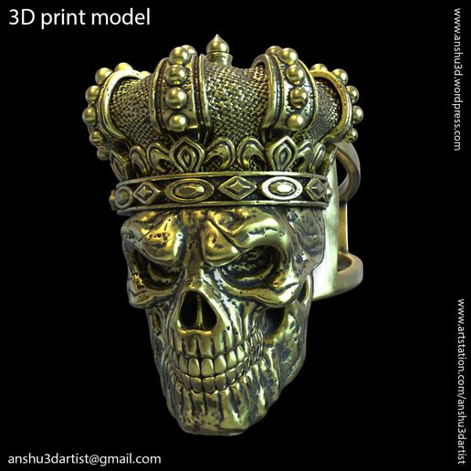 🤴 king skull with crown vol1 ring・ 3D File for ・Cults