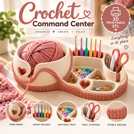 Crochet Command Center – Yarn Bowl, Crochet Hook Holder & Craft Organizer