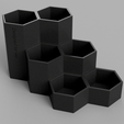 Modular-Hexagonal-Desk-Organizer-v1.png Персонализированный модульный шестиугольный настольный органайзер - индивидуальный 6-секционный сотовый держатель для косметики и канцелярских принадлежностей