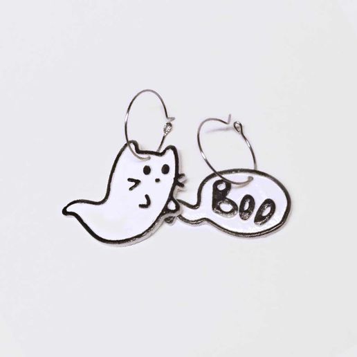 Halloween Ghost Cat Earrings 3D model
