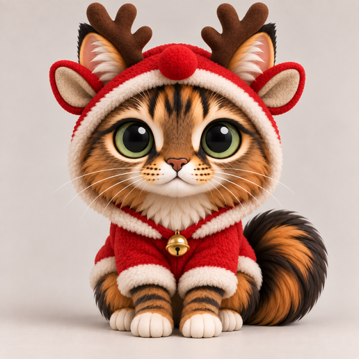 Christmas Reindeer Cat – Cute Chibi 3D Printable STL