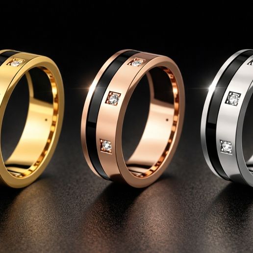 Square CZ Inlay Ring STL – Modern Black Band Jewelry Model for Casting & 3D Printing