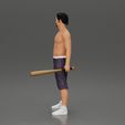 3DG-0006.jpg black afro gangster in shorts standing and holding a baseball bat
