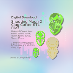 Cover-7.png Archivo 3D Clay Cutter STL File - Shooting Moon 2 - Celestial Earring Digital File Download- 8 tamaños y 2 versiones de cortador, cortador de galletas・Modelo imprimible en 3D para descargar