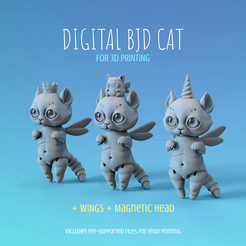 CoverImage.png BJD cat with wings and magnetic head accessories