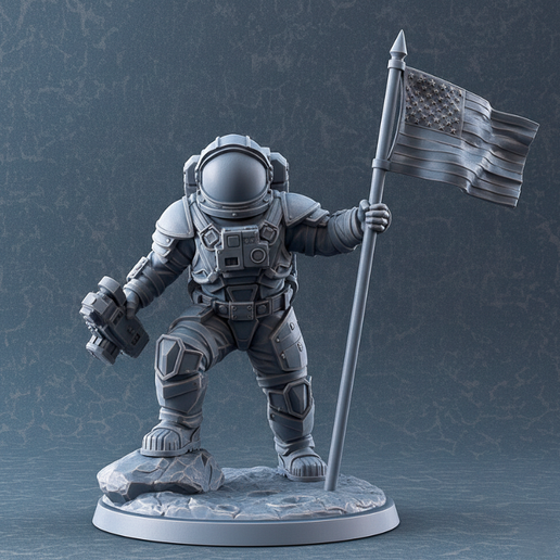 Astronaut With a EEUU Flag - 3D Model