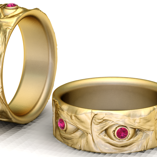 Red Gemstone All-Seeing Eyes Gold Band