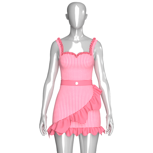 Girls Check Ruffled Top With Skirt - Outfit | Marvelous / Clo3d / obj / fbx