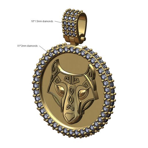 Iced Fenrir wolf diamond pendant with bail 3D print model 3D model