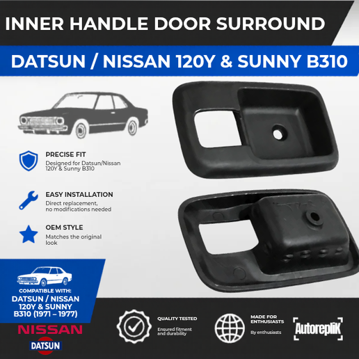 Datsun Inner Handle Door Surround   Datsun/Nissan 120Y & Sunny B310  B110/B120 (pick-up), 720 Pickup, and some 510/Z-series models.