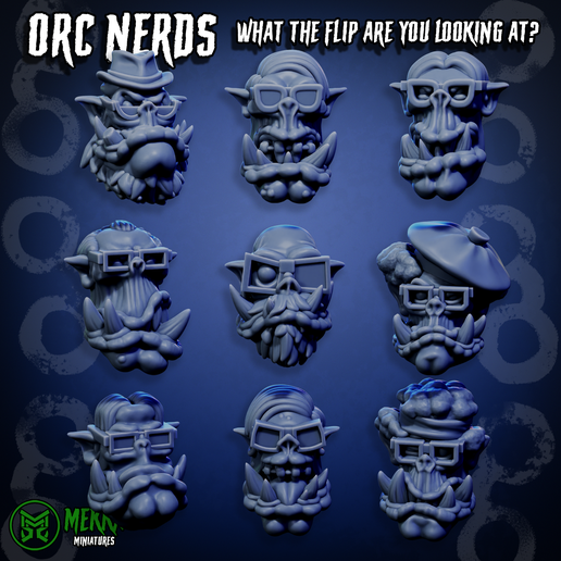 🤓 Orc Nerd Heads・ STL File for 3D printing・Cults