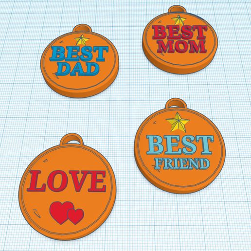 Medals for Best Mom, Best Dad, Best Friend, Love 3D model