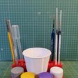 Brush, cup and Tamiya 10ml acrylic paint holder for scale modelers