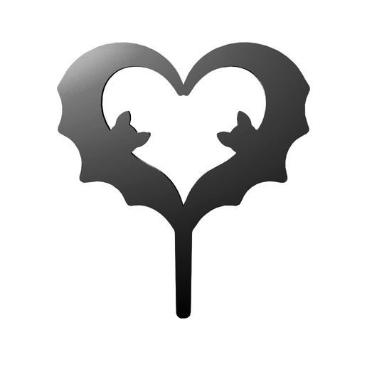 Two Bats Forming a Heart Shape Silhouette - Spooky Romantic Halloween Wall Art & Cake Topper
