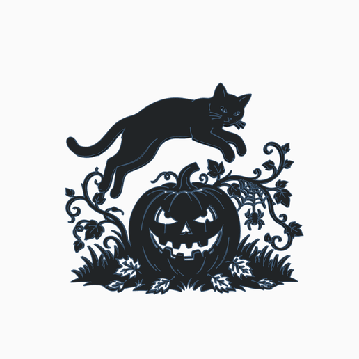 Halloween Jumping Black Cat Pumpkin, Spooky Jack-o'-Lantern Scene with Spider Web and Vines, Halloween Wall Decor, Gothic window overlay
