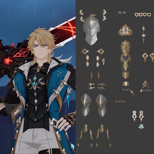 Varka Cosplay Accessories 3D Print - Genshin Impact - 3D model önizlemesi