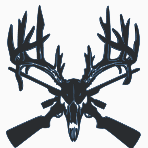 Deer-skull-and-guns-crossed.png 2D Hirschschädel mit Gewehren Wandbehang