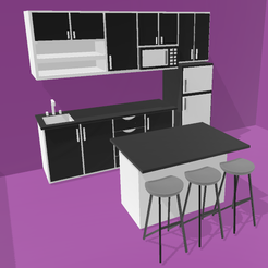 OBJ file One piece kitchen unit: doll furniture 🔪・3D printable