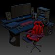 PC-kit_2.jpg Gamer room - miniature dollhouse furniture , gaming computer, monitor, keyboard, console, shelf, desk, chair, game racing wheel and more