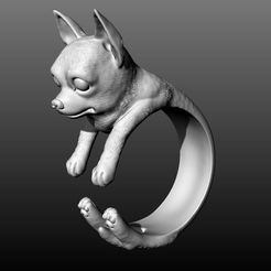 1.jpeg Fichier STL Charmante bague Chihuahua Or Chien 3D・Plan imprimable en 3D à télécharger