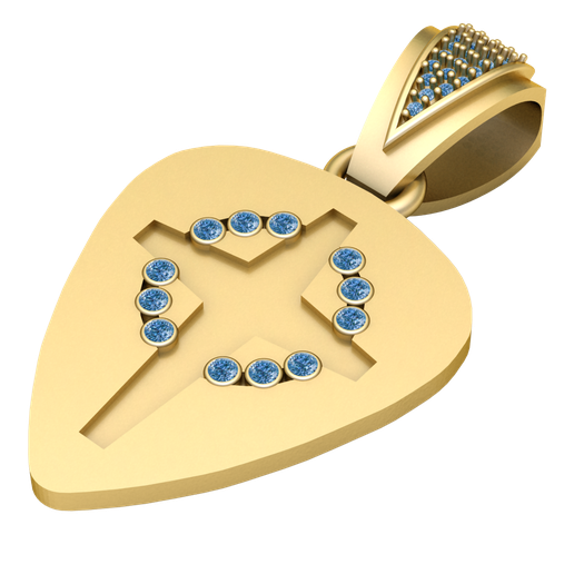 14K Gold Guitar Pick Pendant with Blue Sapphire Clusters