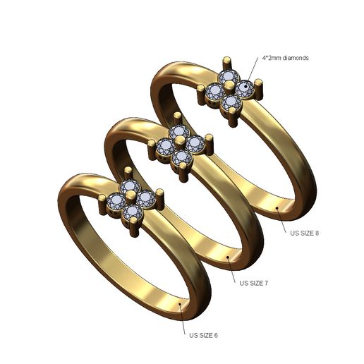 Square diamond cluster fashion ring US sizes 6 7 8 3D print model 3D model