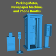 Parking Meter, Newspaper Machine, and Phone Booths Marvel Crisis Protocol Bases, Debris, and Terrain - pack 2