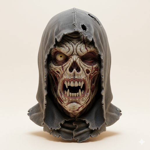 Zombie hooded mask - Halloween, spooky, scary, horror, creepy, haunted, October 31, trick or treat, pumpkin, jack o’ lantern, jackolantern, ghost, skeleton, skull, zombie, witch, vampire, monster, mummy, Frankenstein 3D Model 3D model