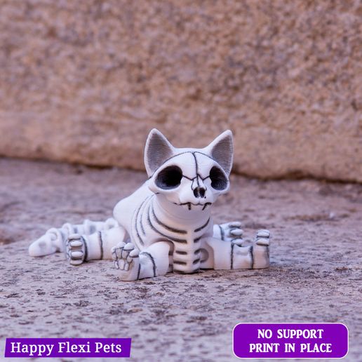 💀 Skeleton Cat - Halloween articulated toy (#25)・ STL File
