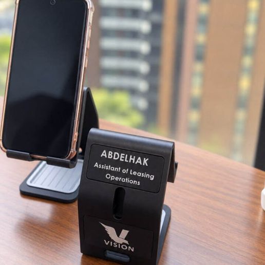 Desk Phone Stand | AirPods Holder + Custom Name Plate