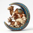 1000129454.jpg Happy Eid al-Adha Islamic Celebration - Standing Halal Animals (Camel, Cow, Goat, Sheep) inside Crescent Moon - 3D Printable STL