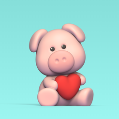 Cod166-Pig-Holding-Heart-1.png Archivo 3D Cerdo con corazón・Objeto de impresión 3D para descargar