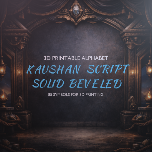 listing_hero.png 3D Alphabet KaushanScript Font Solid Beveled STL Files, 85 Printable Letters