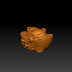 元宝招财猫摆件.jpg STL file ingot lucky cat ornament・3D printing model to download, 3D_Dragon