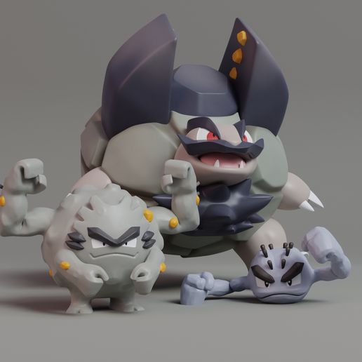 Pokemon - Alolan Geodude, Graveler and Golem with 2 poses STL File for  Cults