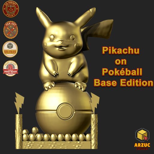 🐉 Pikachu on Pokeball with Base – STL Model for 3D Print・ 3D File for ...